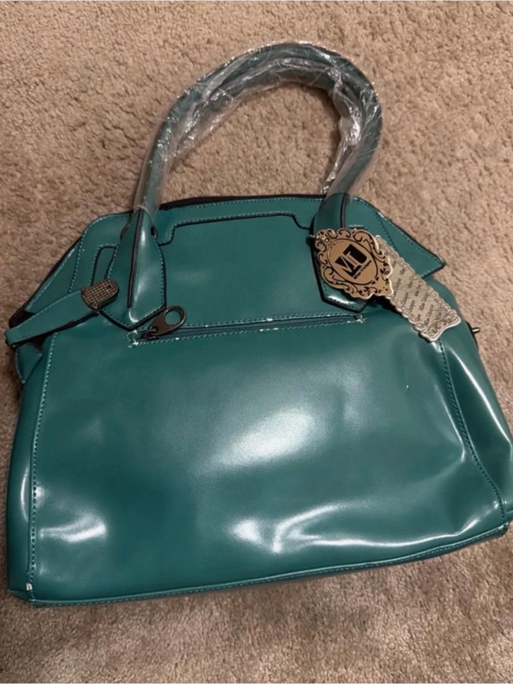Structured Teal Satchel Handbag with Detachable Strap